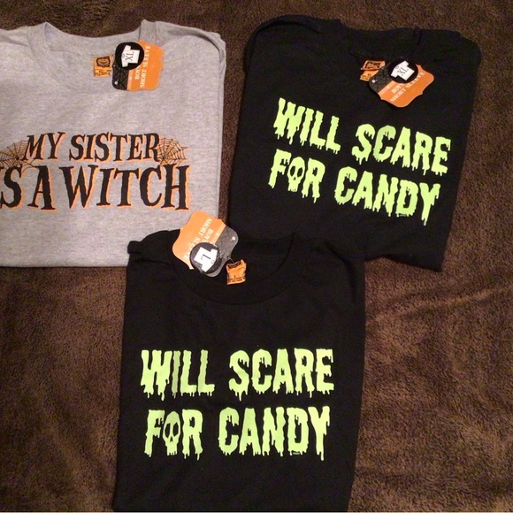 3 Halloween Kid Shirt WILL SCARE FOR CANDY L & XL MY SISTER IS A WITCH XL New - Picture 5 of 5